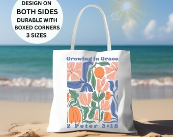 Womens Christianity Tote Bag, Church Bag, Inspirational Bible Verse Grow in Grace Tote, Christian Bible Study Bag, Girls Confirmation Gift