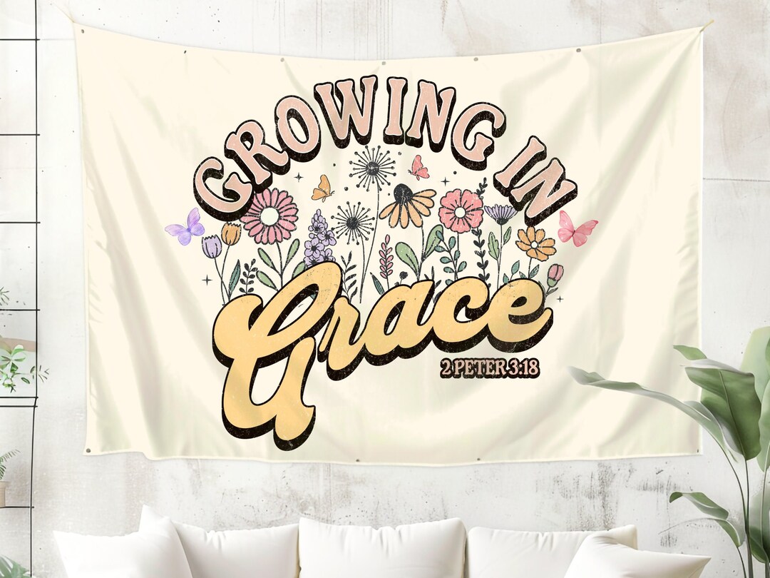 Christian Tapestry Retro Scripture Wall Art for Girls Bedroom, Grow in ...