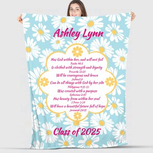 Personalized Floral Name Blanket For Daughter, Scripture Affirmations Custom Graduation Blanket, New Baby Girl Blanket, Custom Graduate Gift