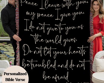 Personalized  Bible Verse Woven Blanket, Custom Scripture Jacquard Couch Throw, John 14:27 Woven Encouragement Blanket, Godly Sympathy Gifts