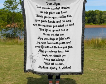Personalized Woven Blanket For Mom, Custom Mothers Day Gift From Kids, Custom Throw with Names For Mom or Grandma, Thoughtful Birthday Gift