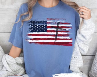 Comfort Colors American Flag Jesus Shirt, Independence Day Shirt, 4th of July Shirt, Jesus And America Too Shirt, USA Flag, Christian Gift