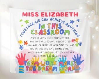 Personalized Teachers Name Classroom Tapestry, Inspirational Back To School Wall Art Class Poster In This Classroom Banner, New Teacher Gift