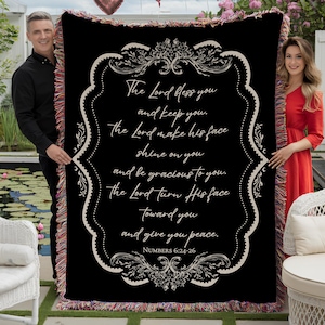Christian Scripture The Blessing  Woven Blanket, Bible Verse Religious Tapestry, Woven Fringed Couch Throw, Bed Throw, Godly Sympathy Gifts