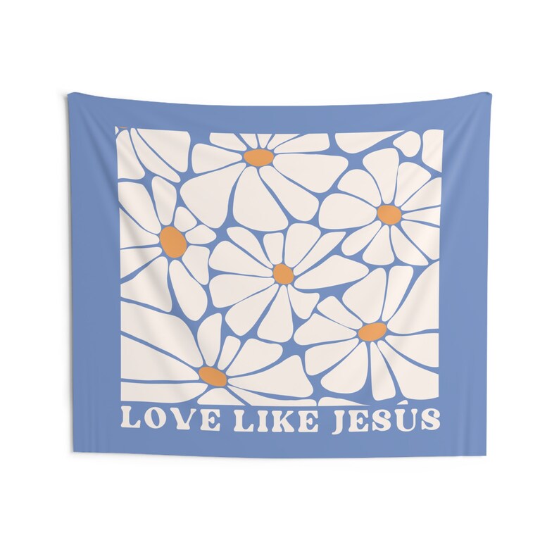 Christian Scripture Wall Tapestry, Love Like Jesus, Boho Floral Art, Girls Room & Nursery Decor, Inspirational Christian Gift