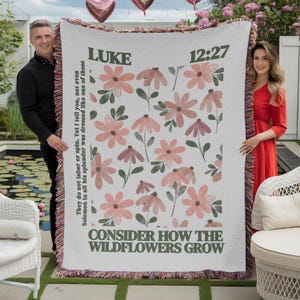 Consider The Wildflowers Woven Throw Blanket, Christian Scripture Woven Tapestry, Woven Fringed Encouragement Blanket, Godly Sympathy Gifts
