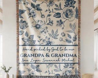 Couverture tissée personnalisée pour grands-parents chrétiens, couverture jetée personnalisée avec les noms de grand-mère et grand-père, cadeau des petits-enfants pour la fête des grands-parents