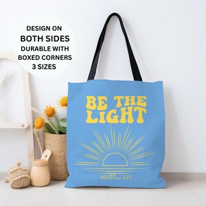 Be the Light Christianity Tote Bags, AOP Church Tote, Inspirational Scripture Christian Tote Bag Bible Study Bags, Christian Girl Godly Gift