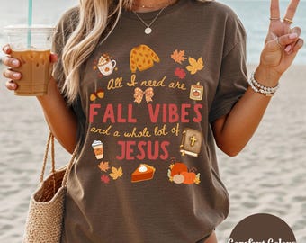 T-shirt chrétien aux couleurs apaisantes de l'automne, T-shirt « Tout ce dont j'ai besoin, c'est Jésus », T-shirt tendance oversize pour Thanksgiving, Vêtements pour l'église en automne, Cadeau pieux
