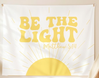 Christian Retro Scripture Tapestry Wall Hanging Be The Light Matthew 5:14 Christian Classroom, Kids Bedroom, Dorm Decor, Teen Christian Gift