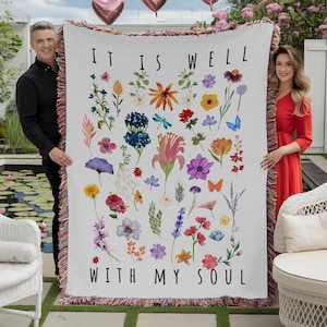Christian Woven Fringed Blanket, Scripture Floral Woven Tapestry, Bible Verse Home Decor Couch Throw, Picnic Blanket, Godly Sympathy Gift