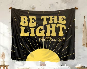 Christian Retro Scripture Tapestry Wall Hanging Be The Light Matthew 5:14 Christian Classroom, Kids Bedroom, Dorm Decor, Teen Christian Gift