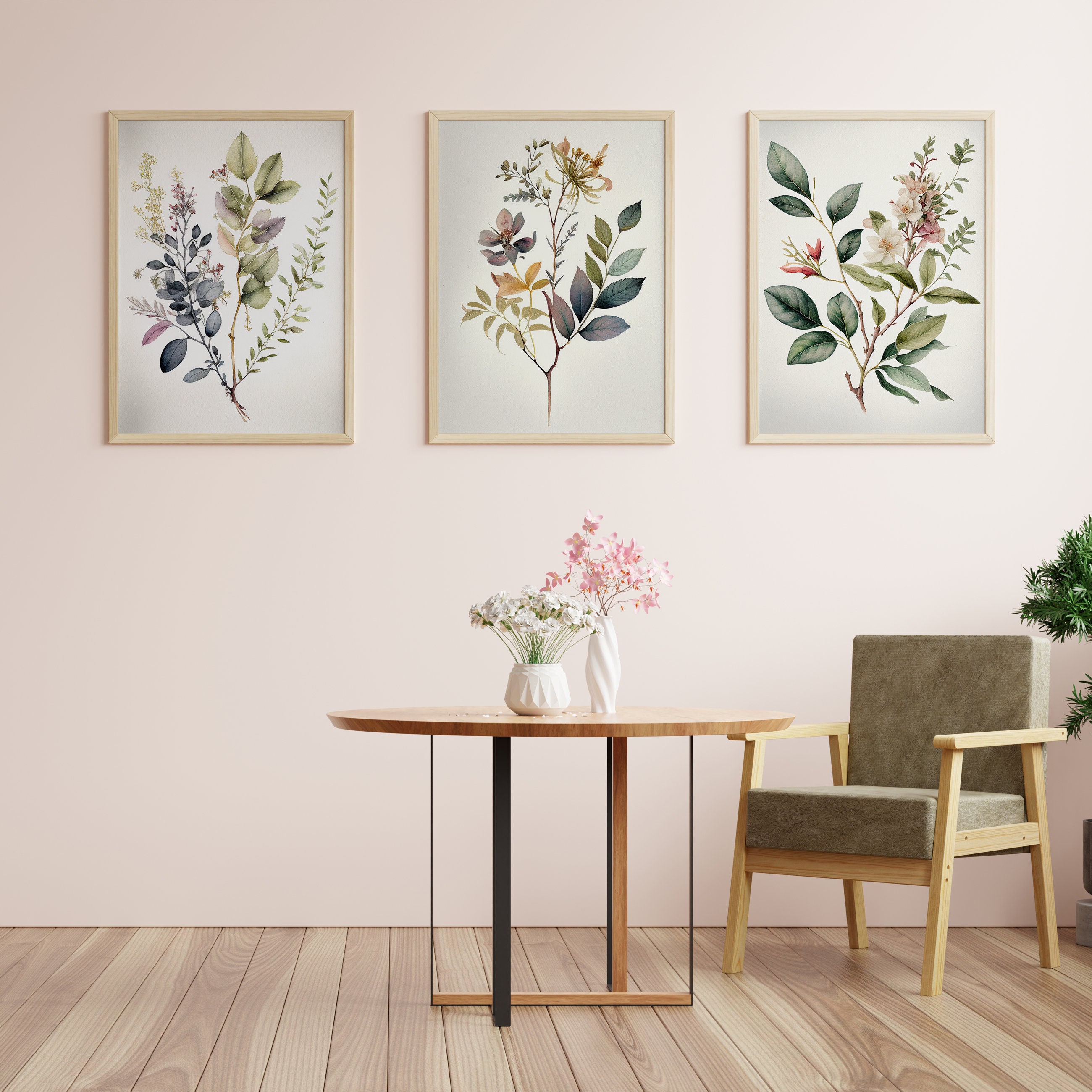 VINTAGE BOTANICA Printable Wall Art, Modern Home Decor, Botanical Wall Art, Set of 3 ...