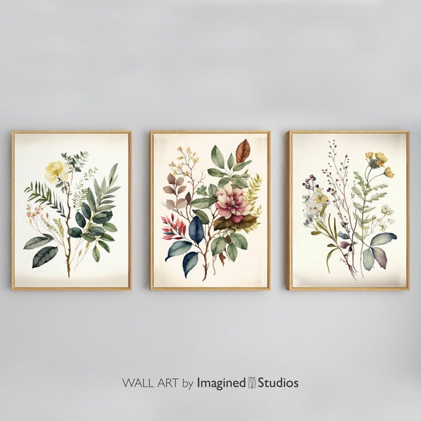 VINTAGE BOTANICA #2 Printable Wall Art, Modern Home Decor, Botanical Print, Set of 3, Atmospheric Wall Art, Floral, Instant Digital Download