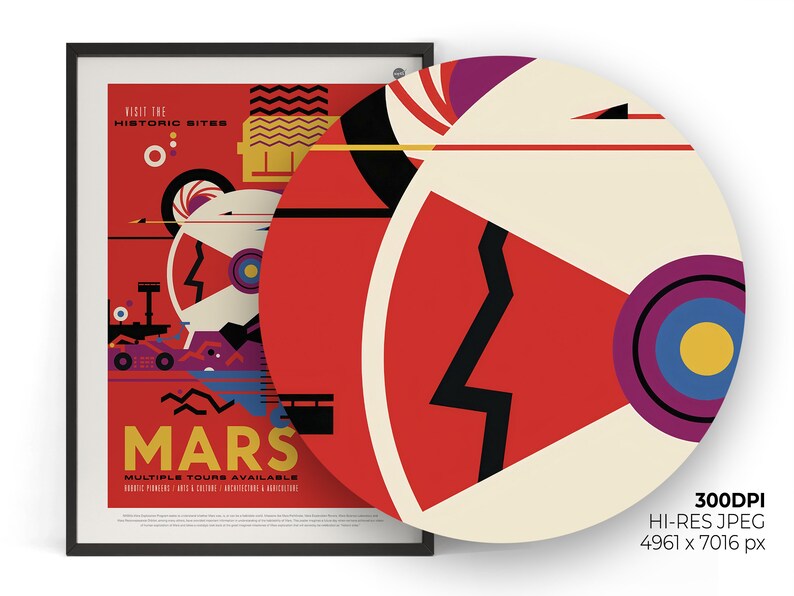 Space Poster NASA Mars Retro Space Wall Art Poster Solar Etsy