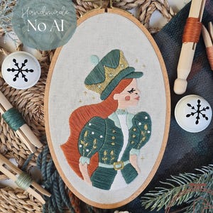 Lady Nutcracker Embroidery Pattern: Teal & Mint DIY (PDF Pattern)