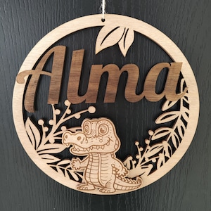 Personalized Wooden Wall Decoration - Personalized First Name - Bedroom Door - Children&#39;s Decoration - Customizable Text and Animal