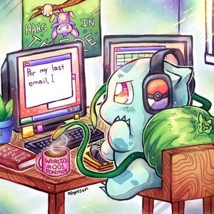 Work from Home Bulba 10x8 Art Print