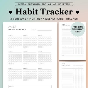 Habit Tracker Printable, Monthly, Weekly Habit Tracker, Goal Tracker, Routine Planner A4/Letter Instant Download