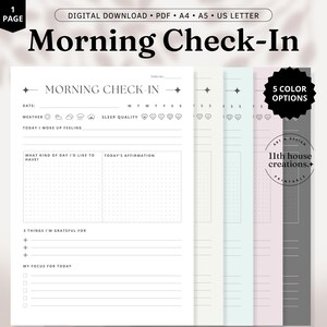 Morning Check-in Journal, 5 Minute Journal Template, Daily Reflections ...