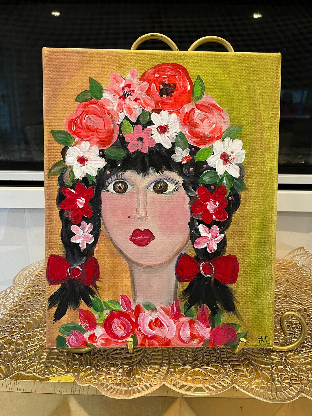 Head of Flowers, Acrylic Painting, Woman Portrait, Portrait Painting