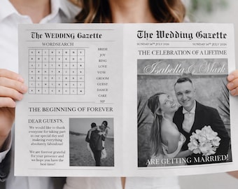 Wedding Newspaper Template Editable in Canva | Classic Wedding Gazette | Editorial Wedding Program Printable
