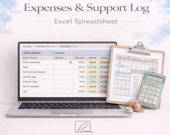Co Parenting Expense & Support Log Excel Spreadsheet | Child Expenses Tracker | Custody Documentation | Digital Download