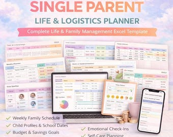 2026 Single Parent Life & Logistics Planner Excel | Family Schedule, Budget, Kids Tracker, Bills and Dashboard | Digital Download