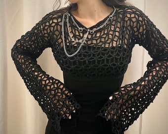 Flower Mesh Crochet Shrug with Chain