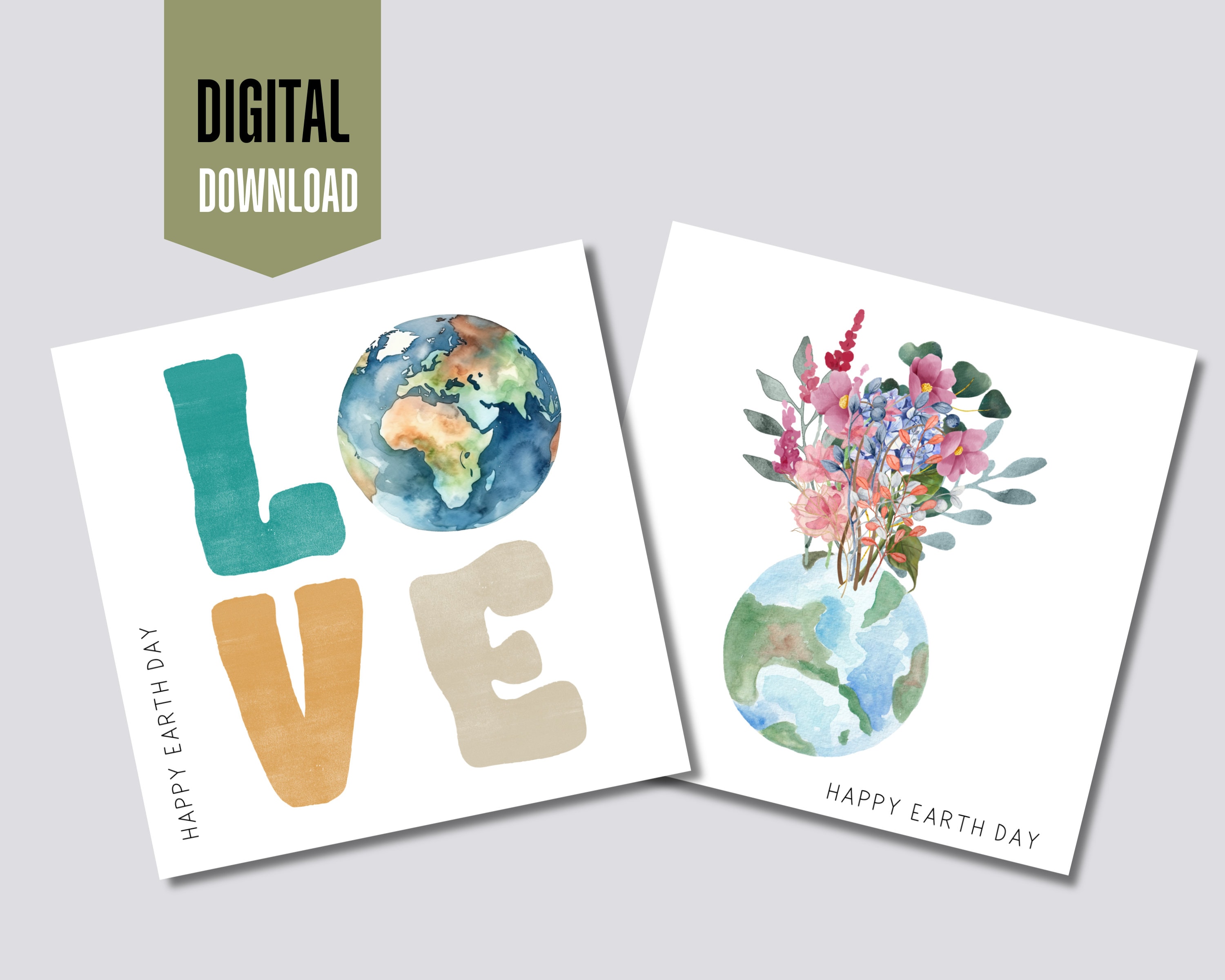Earth Day Card Set | Watercolor Planet Designs (digital Download