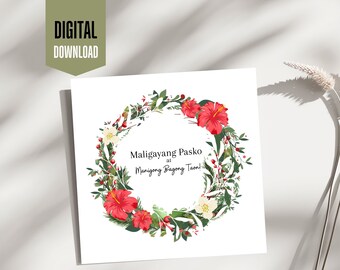 Cartão de Natal Filipino, Desenho de Guirlanda de Gumamela (Download Digital)