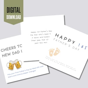 Biglietto stampabile per la prima festa del papà / 3 set di biglietti scaricabili istantaneamente per la prima festa del papà / Regalo esilarante e sentimentale per il neo papà /