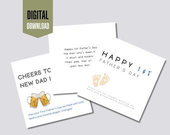 Conjunto de Cartões para o Primeiro Dia dos Pais | Presente Hilário para Novo Papai (PDF)