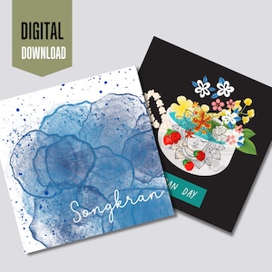 Happy Songkran Day Printable | Songkran Day Card Set | Water Festival Thailand | Splashing Water for Purity Card | Songkran Devotion Card |