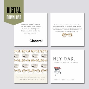 Tarjetas del Día del Padre, juego de 4 tarjetas imprimibles, 4,75 pulgadas, saludos creativos para el Día del Padre, regalo para futuros padres, esposos y papás.