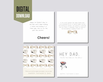 Cartões engraçados para o Dia dos Pais, conjunto de 4 cartões para imprimir (download digital)