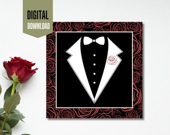 Cartão de Dia dos Namorados Rosa de Smoking | Cartão de Debutante Imprimível (Download Digital)