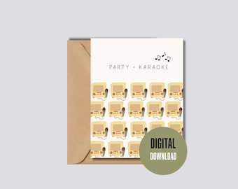 Cartão de Aniversário com Tema de Karaokê | Cartões Divertidos para Imprimir | Download Digital | Presente para Amante de Karaokê