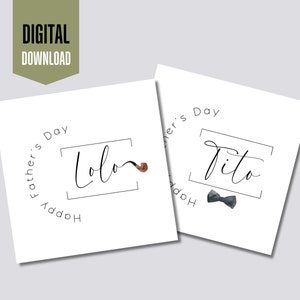 Fête des pères de Lolo et Tito | Carte téléchargeable pour la fête des pères des Philippines | Carte carrée simple imprimable | Lot de cartes tagalog pour lui |