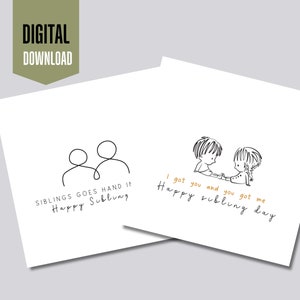 Glückliche Sibling Day druckbare Karten | Sibling Card Set| Karten für Geschwister | Für Bruder | Für Schwester | Geschwister Karte |