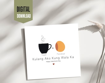 Cartão de dia dos namorados filipino (Kape + Pandesal) Download digital, presente de dia dos namorados filipino para impressão, Mahal Kita, saudação Tagalog Pinoy
