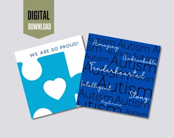 Conjunto de cartões de conscientização sobre o autismo | Cartões para imprimir (Download digital)