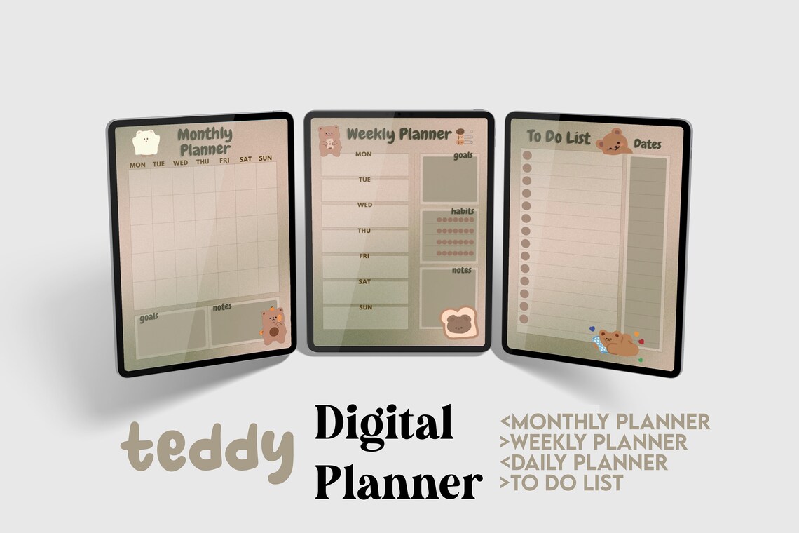 Teddy Bear Cute Digital Planner, Goodnotes, Ipad, Notability - Etsy