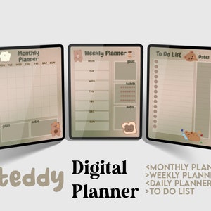 Teddy Bear Cute Digital Planner, Goodnotes, Ipad, Notability