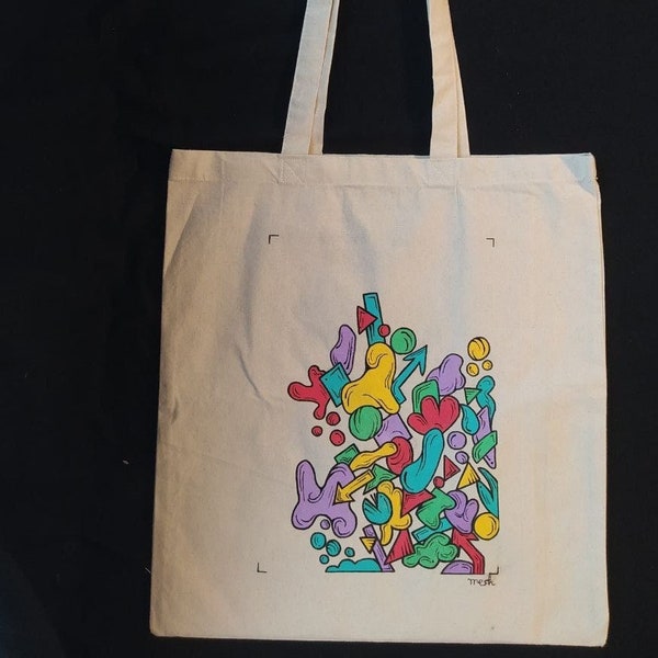 Colorful Geometric Figures Handpainted Tote Bag, Tote bag, Saco de Pano, Eco bag