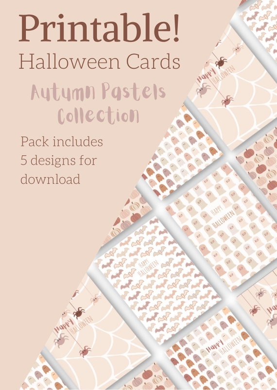 Pack of 5 Printable Halloween Greetings Cards in Autumnal Etsy