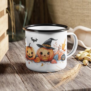 Halloween Enamel Camp Cup | Spooky Pumpkin Mug | Fall Camping Adventure Drinkware, Halloween Decor, Autumnal Gift