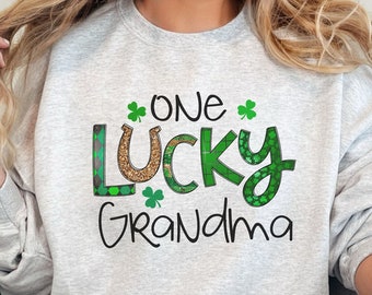 St Patricks Day sweatshirt, One Lucky Grandma sweater, Irish crewneck, St Paddys St Pattys gift, St Patricks Day Grandma gift, Gift for her