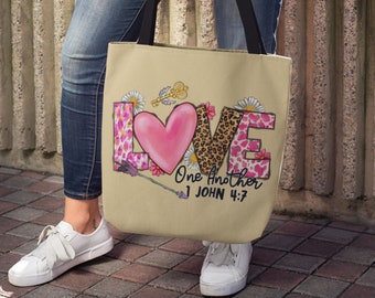 Love One Another Tote bag, Valentine Totebag, Bible Verse tote, Personalized Christian tote bag, Casual toted bag, Holiday Gift for her