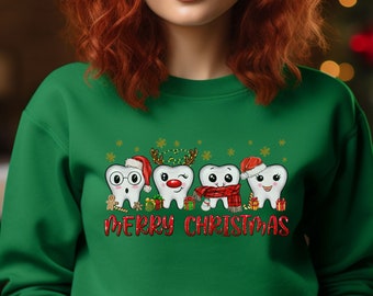 Frohe Weihnachten Sweatshirt, Weihnachten Zahn Pullover, Hygenist Rundhalsausschnitt, Geschenk für sie